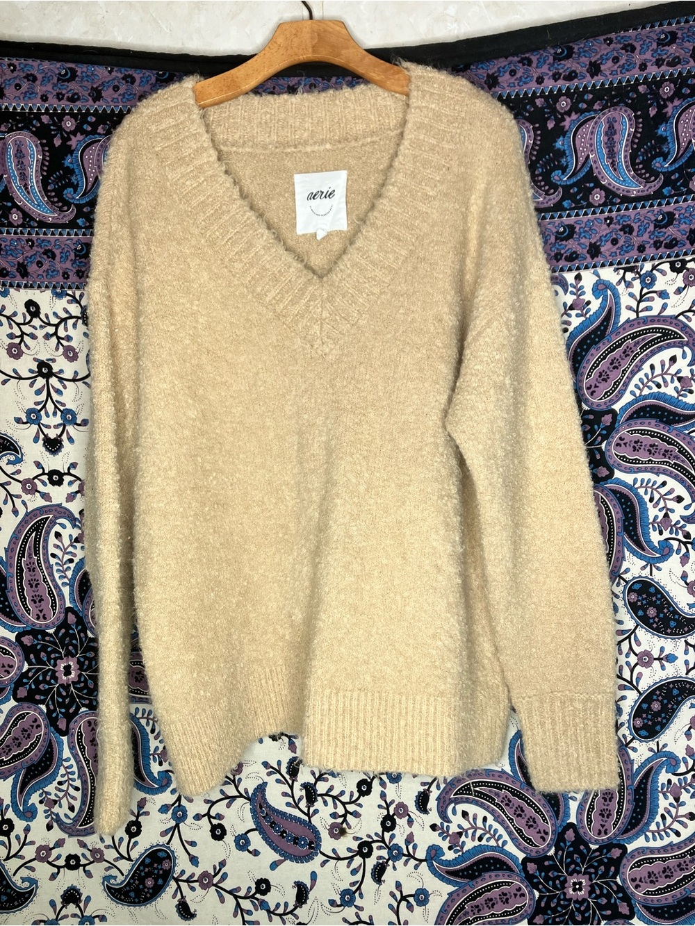 Aerie Teddie shaggy oversized wool blend sweater M
